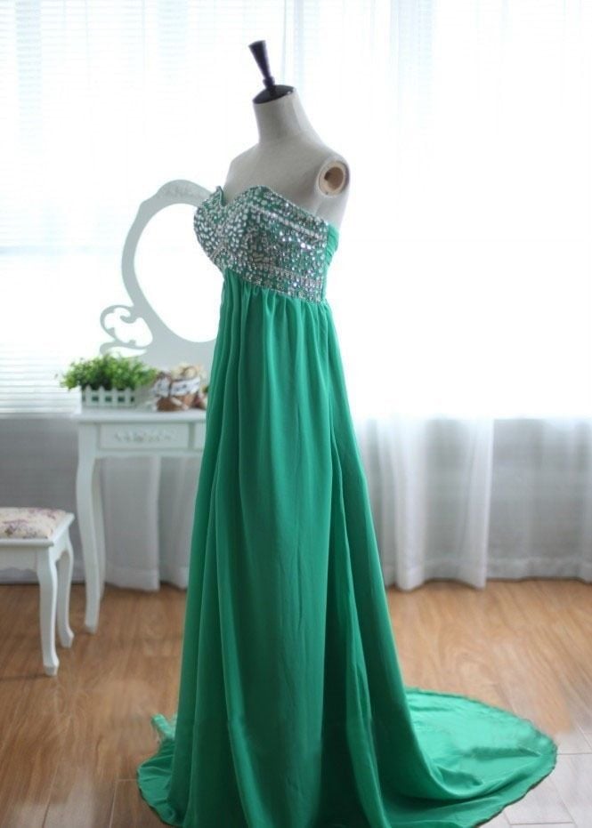 Sparkle Green Beaded Long Prom Dresses 2016, Prom Gowns, Evening Dresses