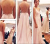 Pretty Handmade Spaghetti Straps V Neck Pink Backless Prom Dress , Evening Dresses