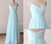 Image 1 of Beautiful Simple Blue Straps Long Prom Gowns, Light Blue Bridesmaid Dresses 