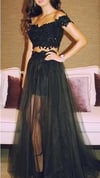 Charming Black Two Piece Tulle Formal Dresses , Two piece Prom Dresses