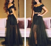 Image 1 of Charming Black Two Piece Tulle Formal Dresses , Two piece Prom Dresses