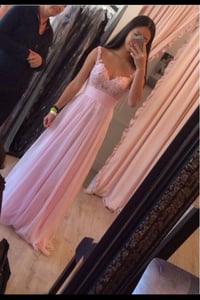 Image 1 of Lovely Pink Straps Lace Applique Prom Dresses , Pink Prom Dresses, Evening Dresses