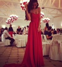 Image 1 of Pretty Red Sweetheart Sweep Train Chiffon Prom Dresses, Red Evening Dresses, Party Dresses