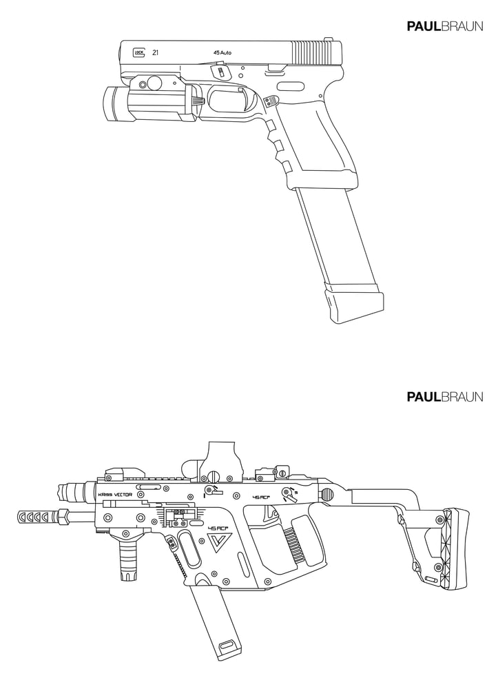 GLOCK 21 OR KRISS VECTOR ART PRINT / BRAUN