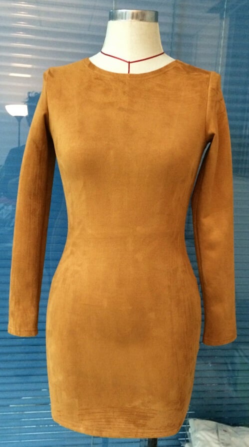 Image of HOT BROWN SEXY ASYMMETRY LONG SLEEVE DRESS HIGH QUALITY