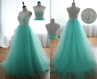 Image 1 of Beautiful Mint Tulle Lace Prom Gowns , Formal Gowns, Evening Dresses 