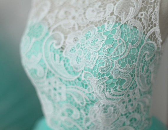 Beautiful Mint Tulle Lace Prom Gowns , Formal Gowns, Evening Dresses 