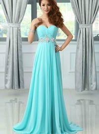 Image 1 of Beautiful Sweetheart Long Blue Beaded Prom Dresses , Evening Gowns, Formal Dresses