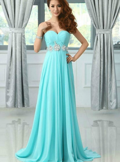 Beautiful Sweetheart Long Blue Beaded Prom Dresses , Evening Gowns, Formal Dresses