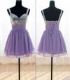 Adorable Handmade Lavender Short Sequins Prom Dress 2016 with Bow, Bridesmaid Dresses 2016
