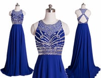 Image 1 of Beautiful Handmade Royal Blue Beadings Prom Dress 2017, Blue Prom Dresses, Formal Dresses