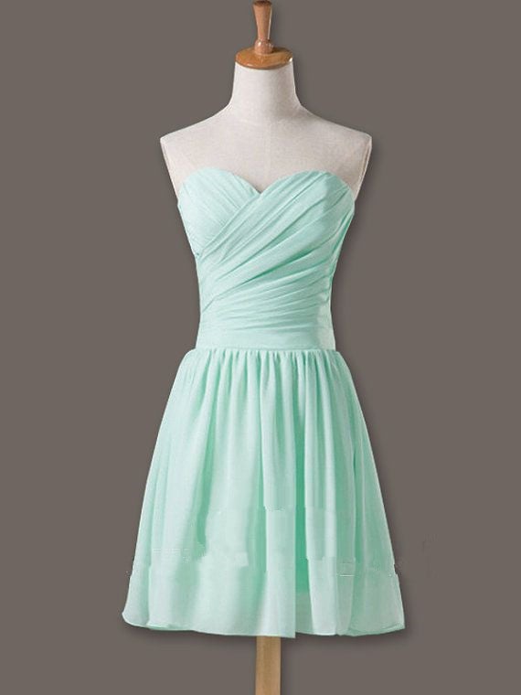 Lovely Handmade Sweetheart Prom Dresses , Mint Bridesmaid Dresses, Short Formal Dresses