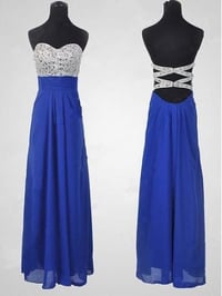 Image 1 of Glam Handmade Royal Blue Beaded Prom Dresses, Blue Prom Dress, Evening Dresses for Sale