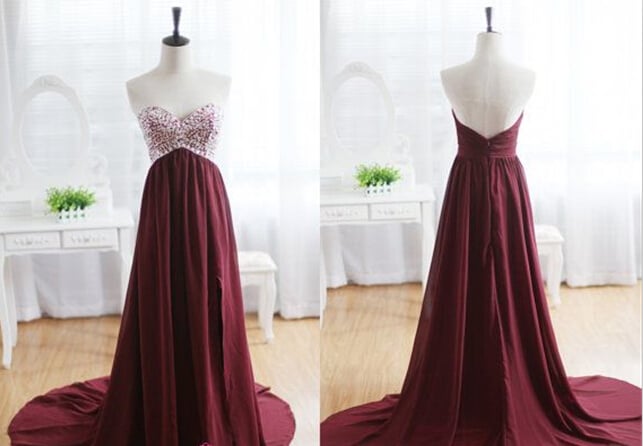 Beautiful Handmade Maroon Beaded Prom Dress 2016, Long Prom Gowns, Evening Dresses