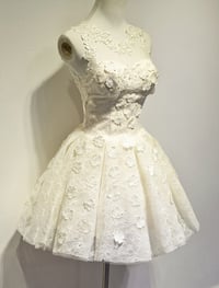 Image 1 of Cute Lace Champagne Flower Ball Gown Short Homecoming Dress, Mini Prom Dress