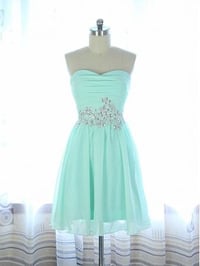 Image 1 of Cute Handmade Mint Knee Length Beaded Prom Dress, Homecoming Dresses