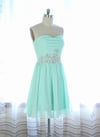 Cute Handmade Mint Knee Length Beaded Prom Dress, Homecoming Dresses