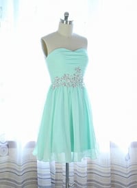 Image 3 of Cute Handmade Mint Knee Length Beaded Prom Dress, Homecoming Dresses