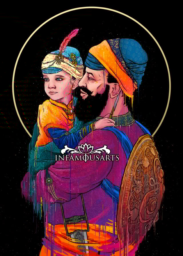Image of A Final Embrace of Sri Guru Tegh Bahadur Sahib ji & Gobind Rai Sahib ji