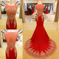 Image 1 of Pretty Red Mermaid Long Applique Prom Gown 2016, Red Prom Dresses, Party Dresses