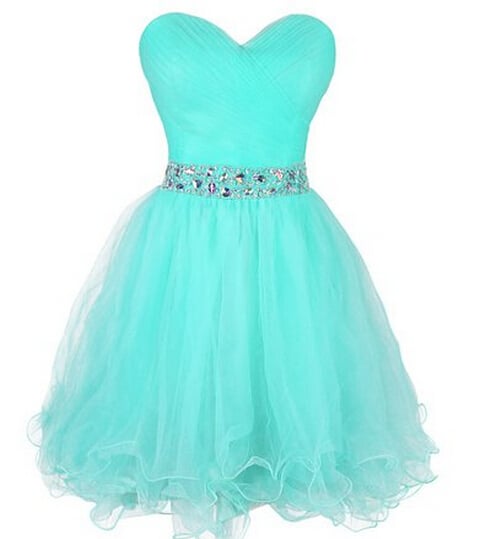 Lovely Tulle Mint Short Beaded Prom Dresses, Homecoming Dresses, Party Dresses 