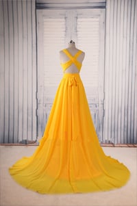 Image 2 of Sexy Handmade Yellow Prom Gowns, Sexy Evening Dresses, Formal Dresses, Party Dresses