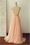 Lovely  Floor Length Straps Backless Prom Dress, Pearl Pink Formal Dresses, Party Dresses