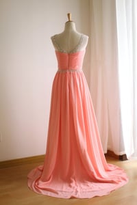 Image 2 of Pretty Handmade Beaded Coral Long Chiffon Prom Dress, Prom Dresses, Formal Dresses