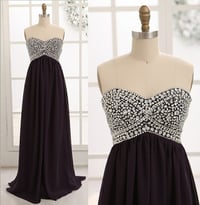 Image 1 of Pretty Black Sweetheart Beaded Long Prom Dresses, Black Formal Dresses, Party Dress