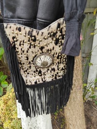 Image 2 of Yellowstone cowboy print suede fringe black