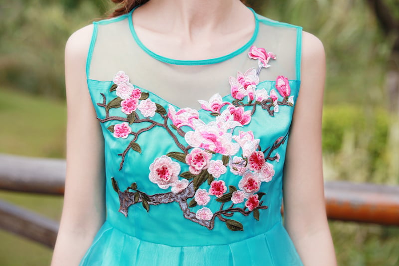 Beautiful Blue Organza Dress With Embroidery, Blue Knee Length Dress With Embroidery in Stock | BeMyBridesmaid Beautiful Blue Organza Dress With Embroidery, Blue Knee Length Dress With Embroidery in Stock | BeMyBridesmaid