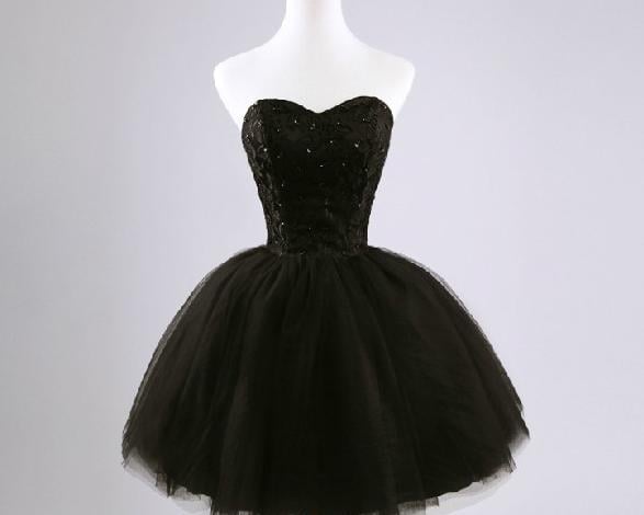 Cute Short Tulle Ball Gown Black Prom Dresses , Little Black Dresses, Homecoming Dresses 