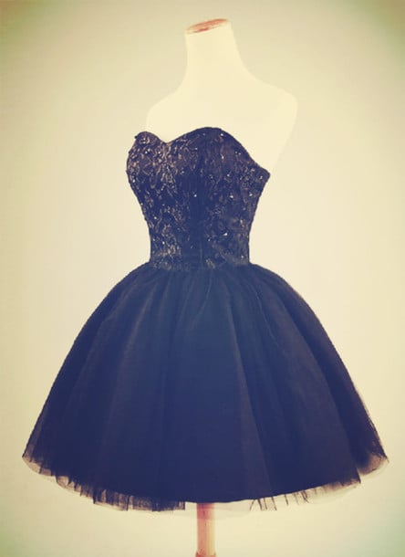 Cute Short Tulle Ball Gown Black Prom Dresses , Little Black Dresses, Homecoming Dresses 