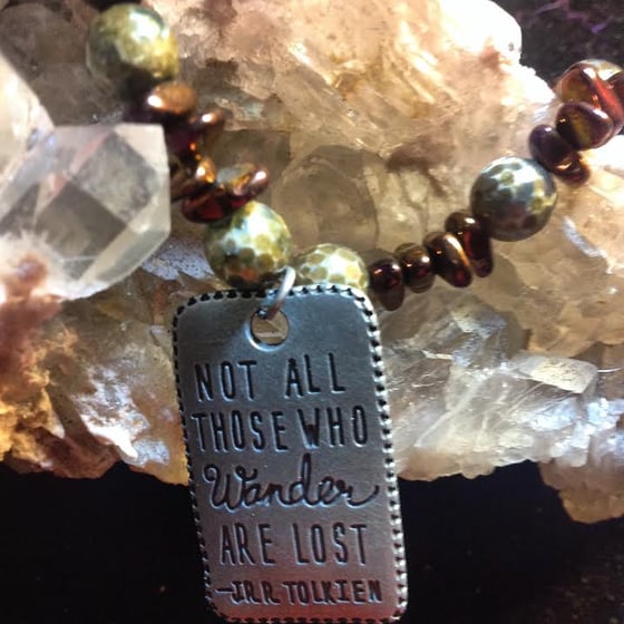 Image of  Not all Who Wander ~Rainbow Aura Pyrite and Snake Skin Agate