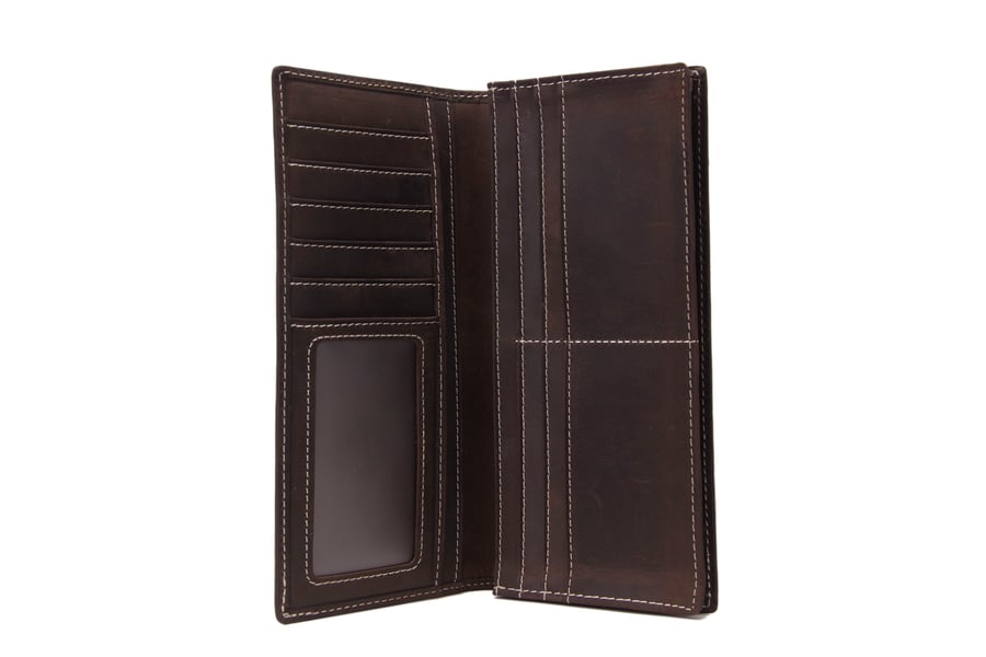 Image of Handmade Genuine Leather Wallet Men Long Wallet Money Purse Card Holder 196-1