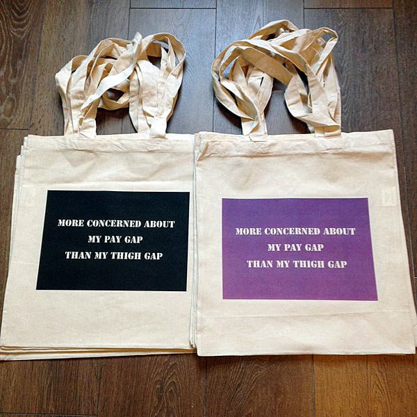 Image of 'More concerned about my pay gap than my thigh gap' tote bag