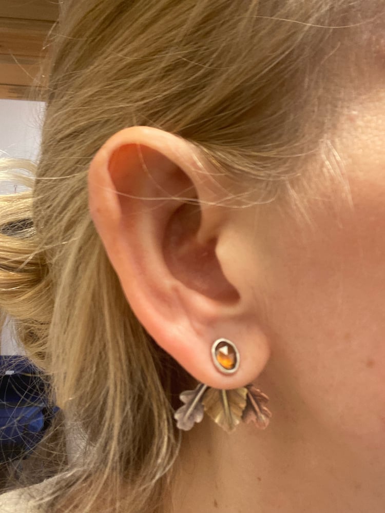 Image of Mixed Leaf Mixed Metal Mismatch Color Zircon Jacket Earrings