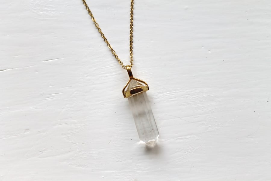 Image of Gold Crystal Point Necklace (Originally $24)