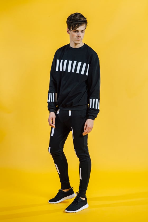 Image of Sweater Black With Black And White Stripes