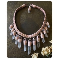 Image 2 of The Empress Necklace - Clear Quartz Crystals and Soft Petal Pink Leather
