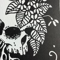Image 4 of Skull And Violet Flowers Linocut Print