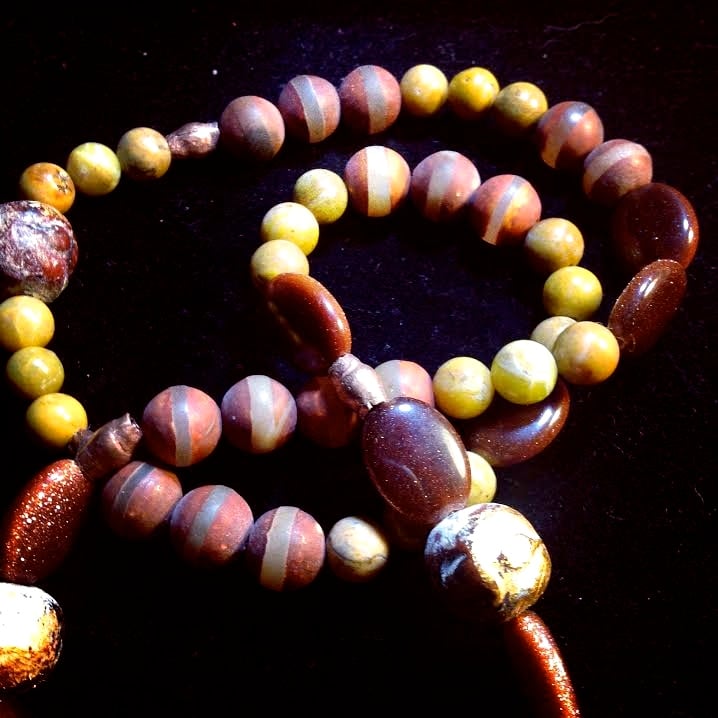Image of Awaken your Power ~Tribal Agate with Larderite/Shoushan Stone, Goldstone and Mala Beads from India