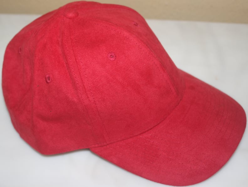 red suede baseball cap