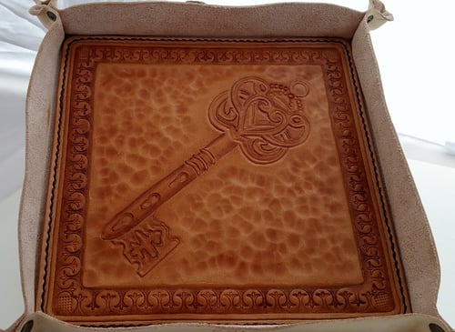 Image of Custom Hand Tooled Leather Valet Tray. Your image/design or idea.