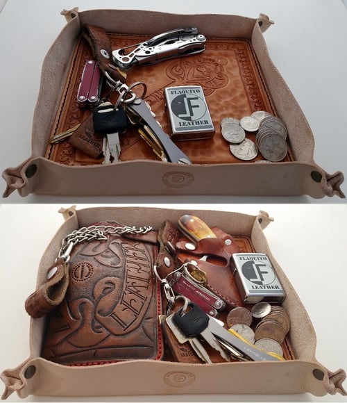 Image of Custom Hand Tooled Leather Valet Tray. Your image/design or idea.