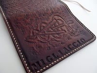Image 3 of Custom Hand Tooled Leather Notepad, day planner, notebook cover. Refillable. Your image or idea.