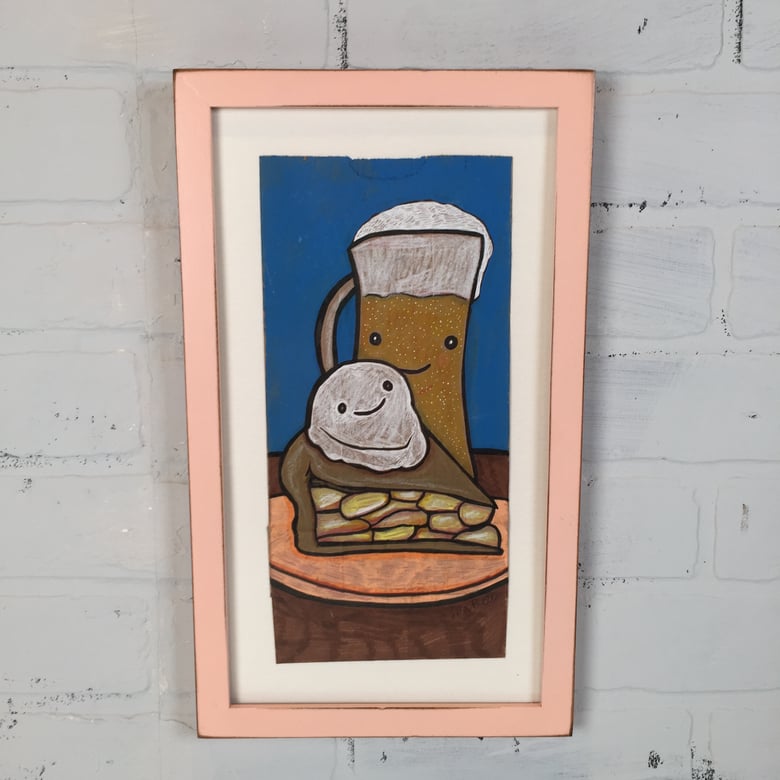 Image of "PIE AND BEER DAY" ONE OF A KIND FRAMED LUNCH BAG ART
