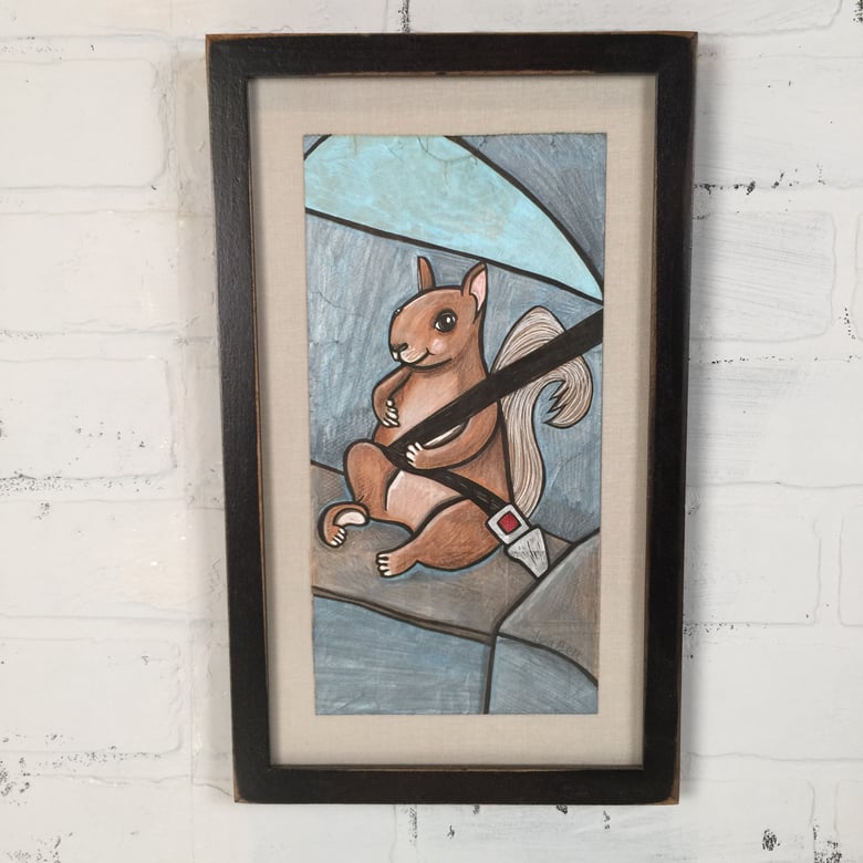 Image of "SAFETY SQUIRREL" ONE OF A KIND FRAMED LUNCH BAG ART