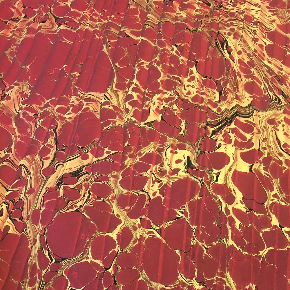 Image of Marbled Paper #95 - 'Metallic Spanish Ripple on Red' 