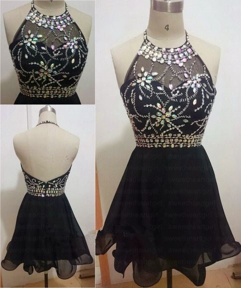 Lovely Short Black Halter Prom Dresses 2016, Short Prom Dresses, Homecoming Dresses 2016